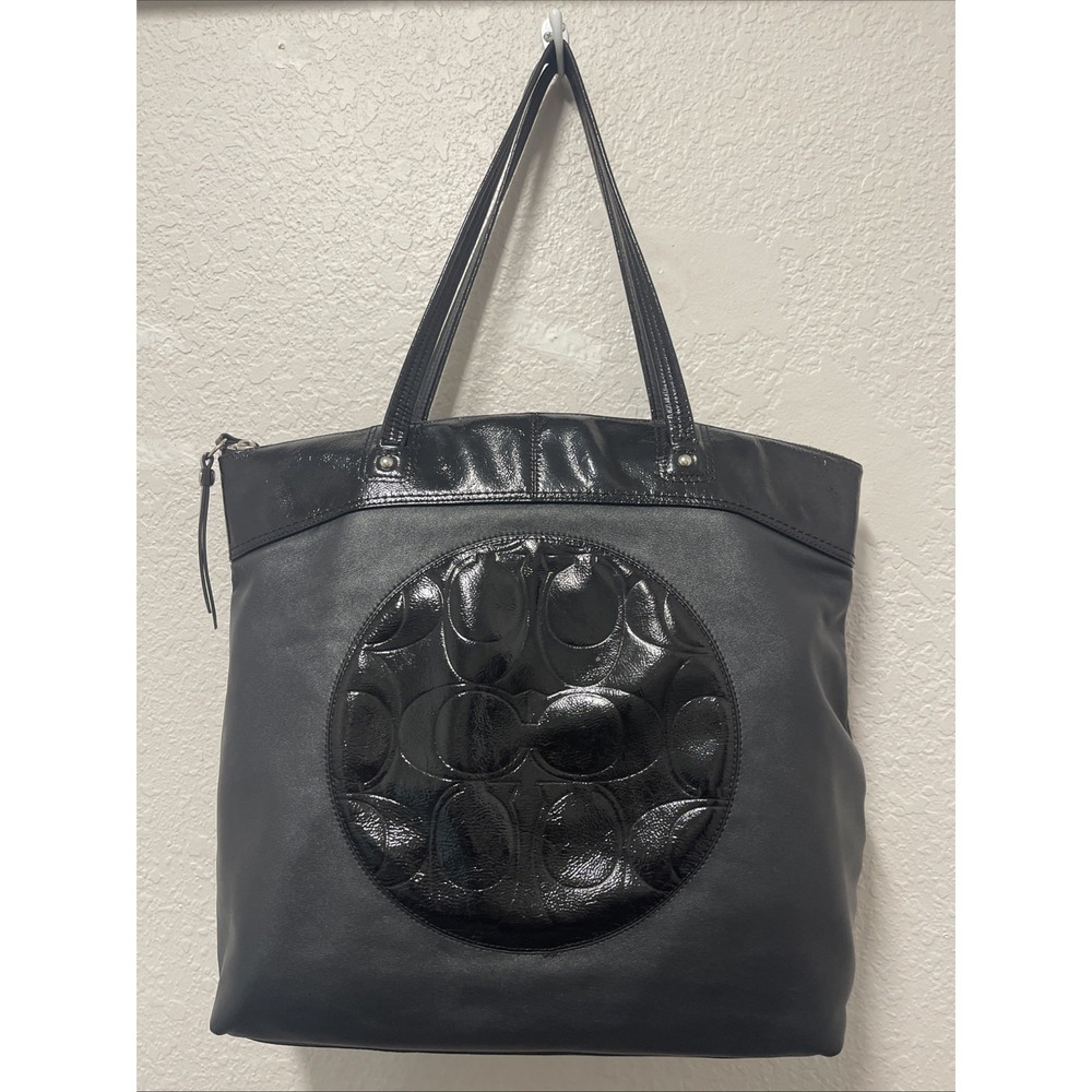 Coach Black Large Tote Double Handle w/ Patent Leather Signature C Circle